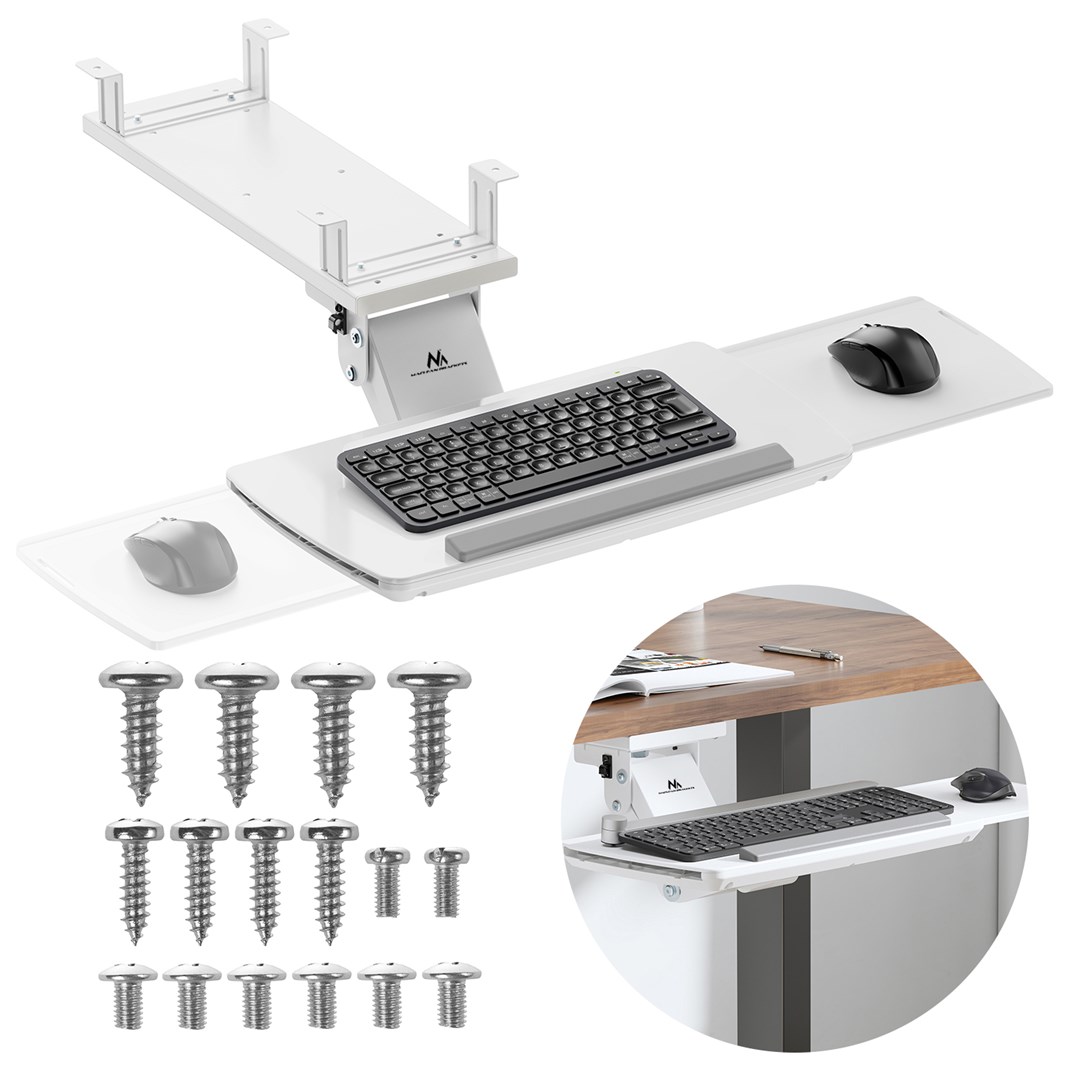 Maclean under-desk keyboard holder, adjustable, max. 5kg, White, MC-156 W-0