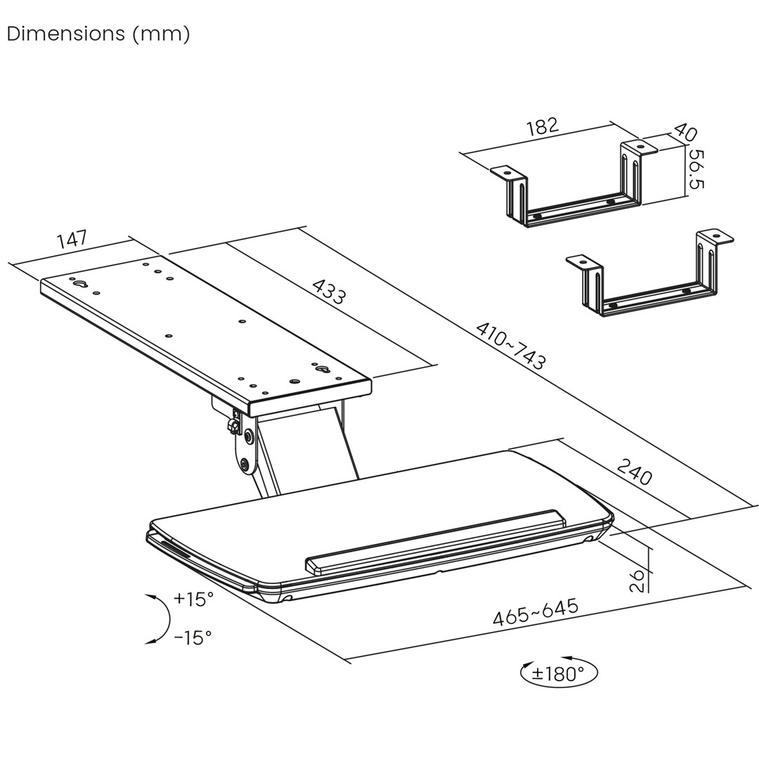 Maclean under-desk keyboard holder, adjustable, max. 5kg, White, MC-156 W-6