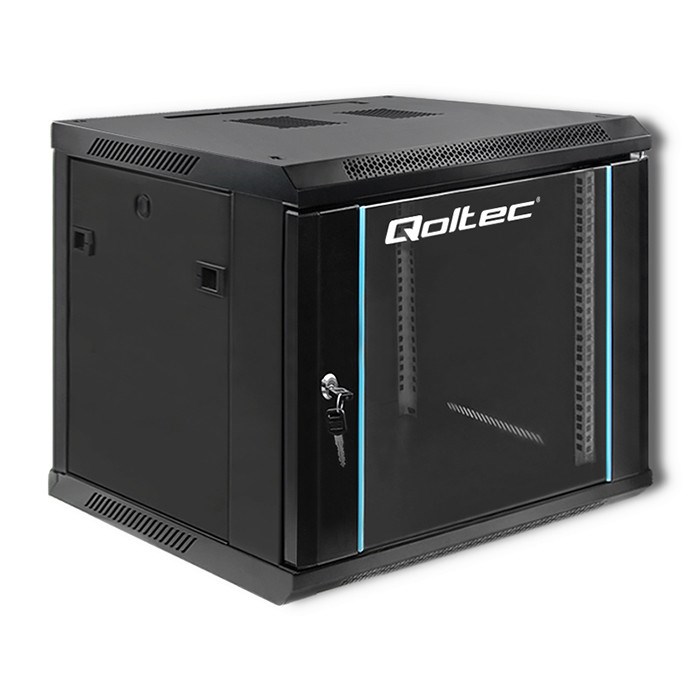 Rack ormar QOLTEC 9U 600x450 zidni (60 kg nosivost, staklena vrata, crni)-0