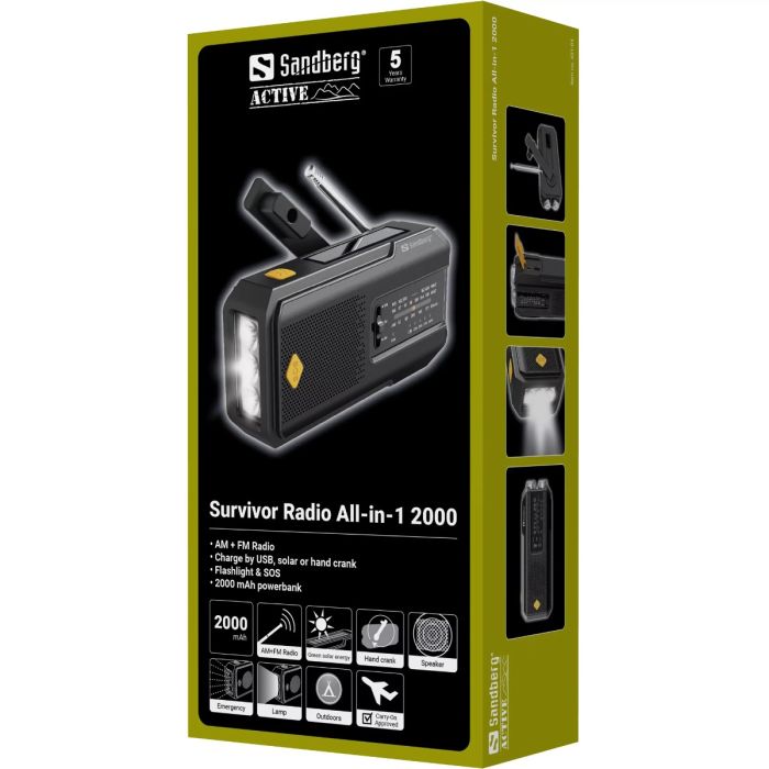 Radio SANDBERG Survivor Radio All-in-1 2000 (2000 mAh, AM/FM, LED svjetiljka, solarno punjenje)-7