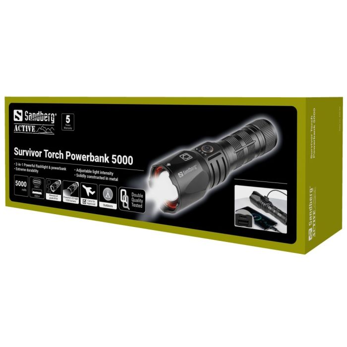 Prenosna svjetiljka SANDBERG Survivor Torch Powerbank 5000-7