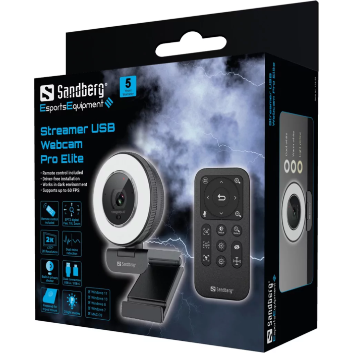 Spletna kamera SANDBERG Streamer USB Webcam Pro Elite (2560x1440P, 1920x1080P, USB 2.0)-6