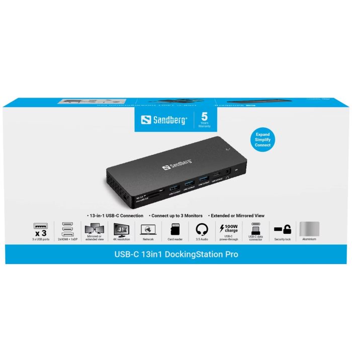 Priklopna postaja SANDBERG USB-C 13 in 1 Docking Station Pro-3