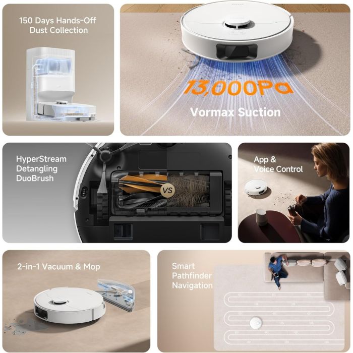 Robotski usisavač DREAME D20 Plus (13000 Pa, Smart Pathfinder navigacija, postaja za pražnjenje, 5200 mAh, bijela boja)-9