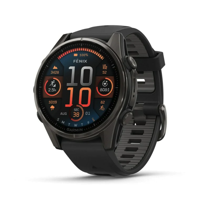 Pametni sat GARMIN Fenix 8, 43mm AMOLED Sapphire Carbon Gray DLC Tit. Black/Pebble Gray remen, 010-02903-21