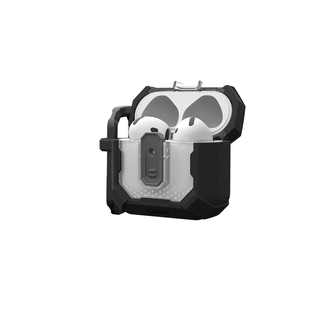 Zaštitna maska URBAN ARMOR GEAR Plasma za AirPods 4. generacije (crna boja, zasun, odvojiva karabiner kopča)-1