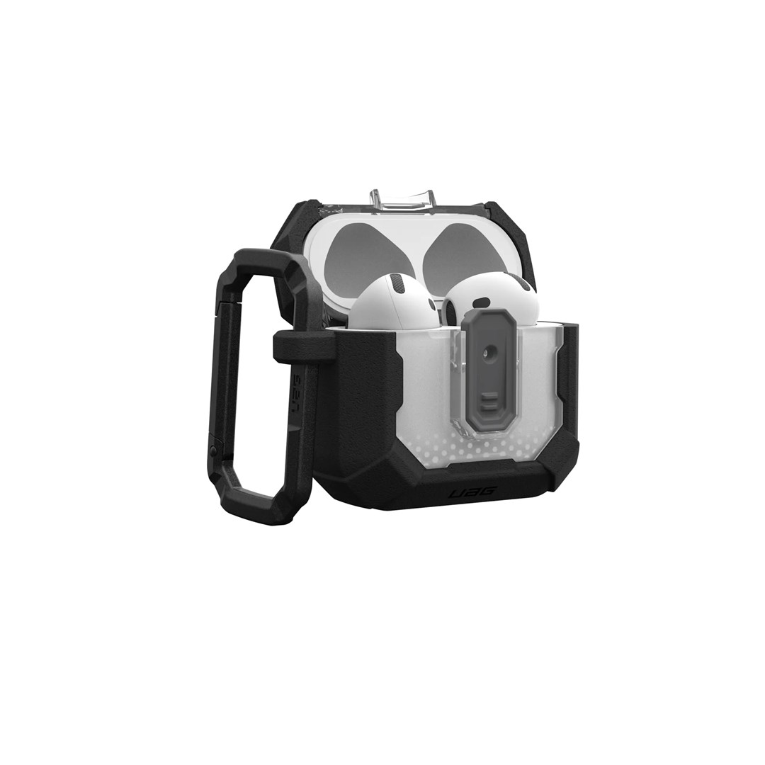 Zaštitna maska URBAN ARMOR GEAR Plasma za AirPods 4. generacije (crna boja, zasun, odvojiva karabiner kopča)-0