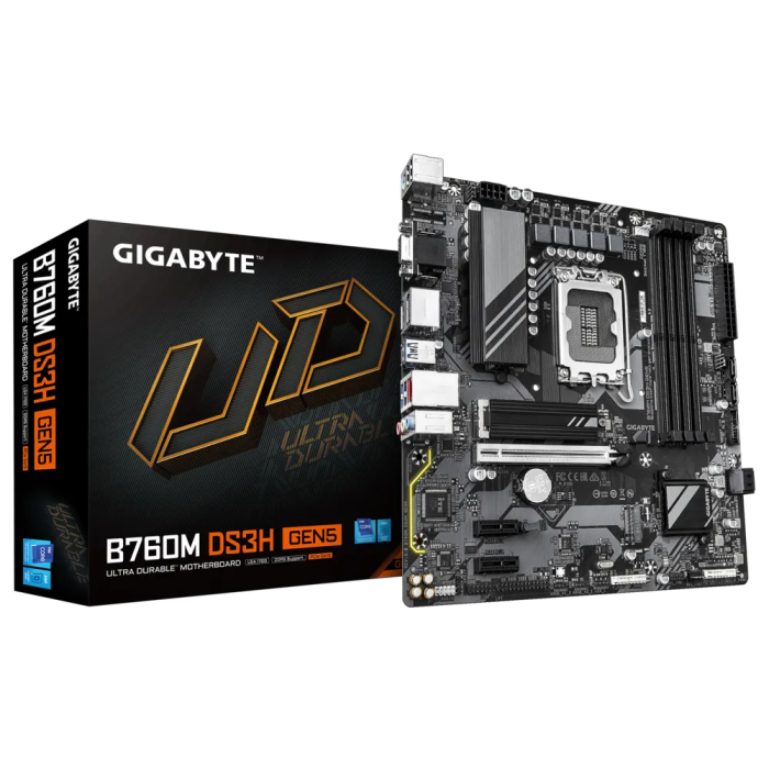 Matična ploča GIGABYTE B760M DS3H GEN5 (Podržava Intel Core 14. gen CPU, do 5600MHz DDR5, 2xPCIe 4.0 M.2, 2.5GbE LAN, USB 3.2 Gen2)