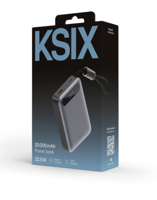 Baterija prijenosna KSIX 20 000 mAh, 22.5W ultra brzo punjenje, USB-C + USB-A-4