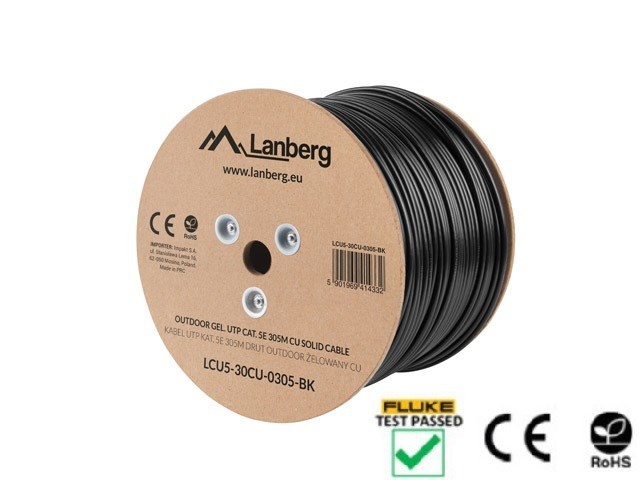 Lanberg Verlegekabel Outdoor Gel Cat. 5E UTP 305m schwarz, K-0