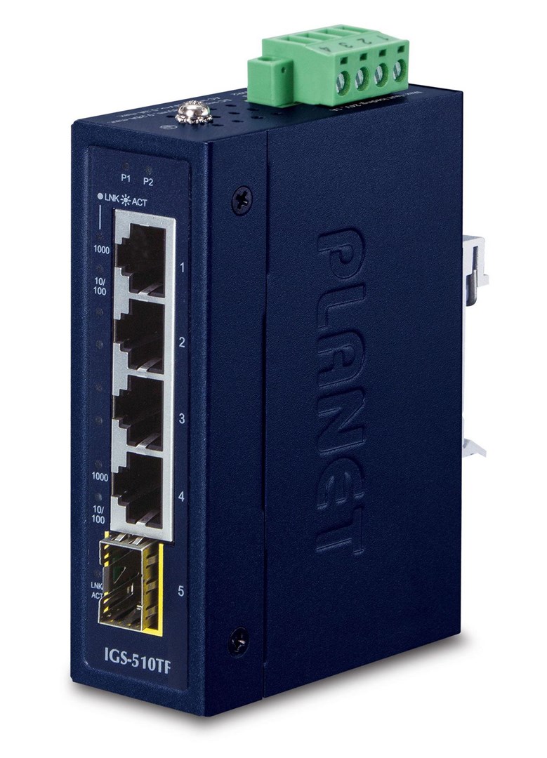 Industrijski Gigabit switch PLANET IGS-510TF (4 x RJ45 10/100/1000, 1 x SFP 100/1000X, IP30, DIN šina)-0
