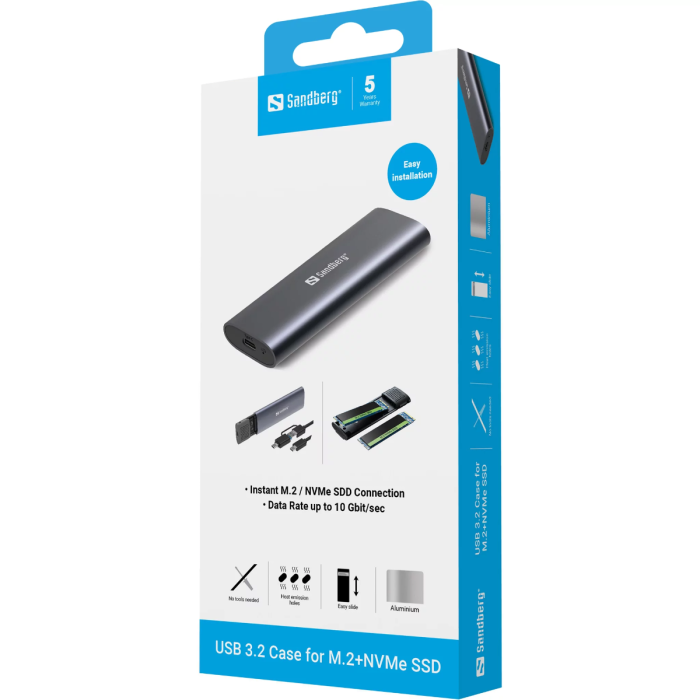 Kućište za M.2 NVMe SSD SANDBERG USB 3.2 (USB-C, 10 Gbit/s, Tool-Free)-6