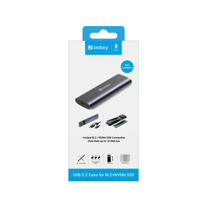 Kućište za M.2 NVMe SSD SANDBERG USB 3.2 (USB-C, 10 Gbit/s, Tool-Free)-7