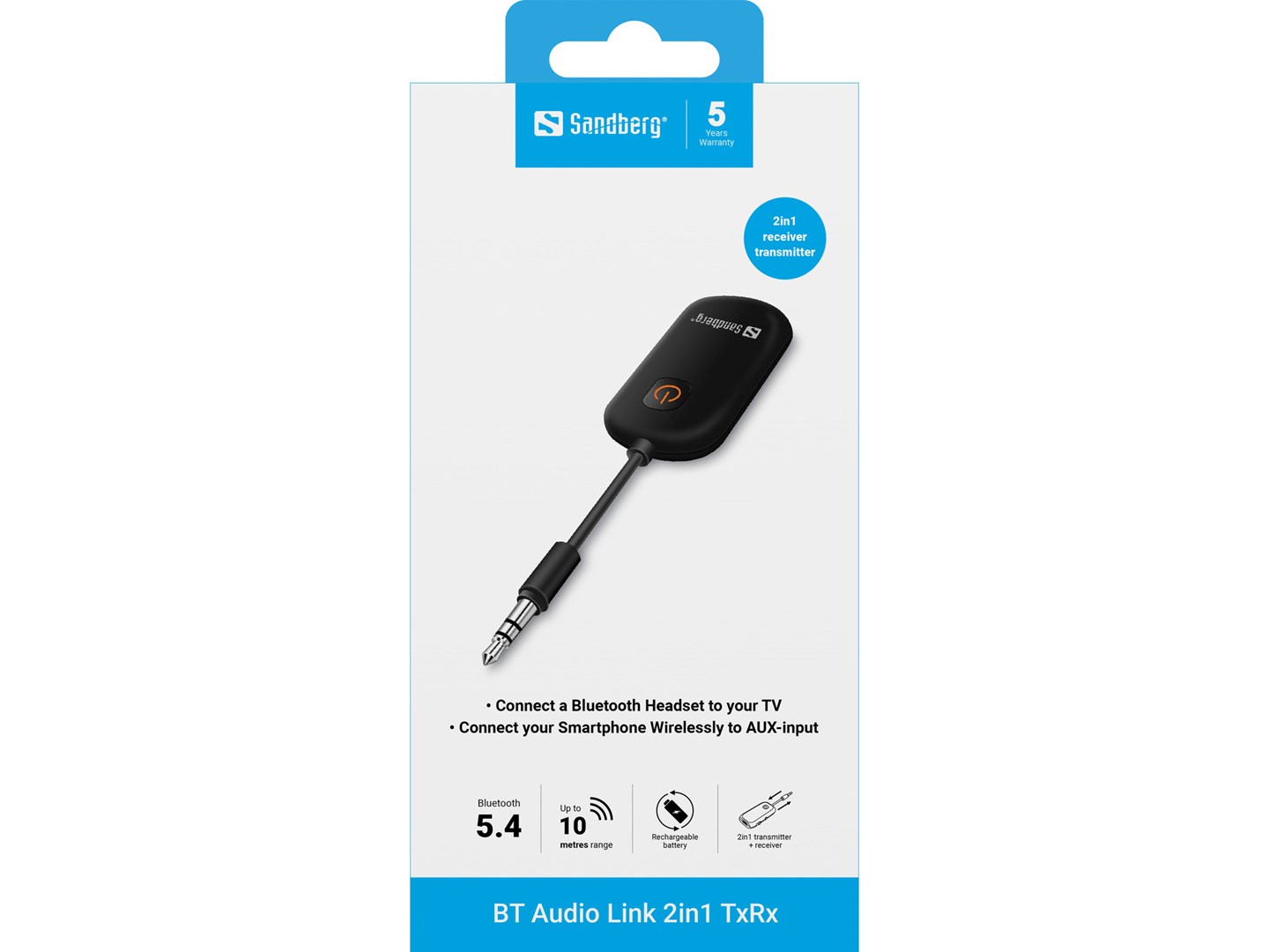 Bluetooth odašiljač i prijemnik zvuka SANDBERG 450-12 BT Audio Link 2in1 TxRx (Bluetooth 5.4, AUX, USB-C)-2