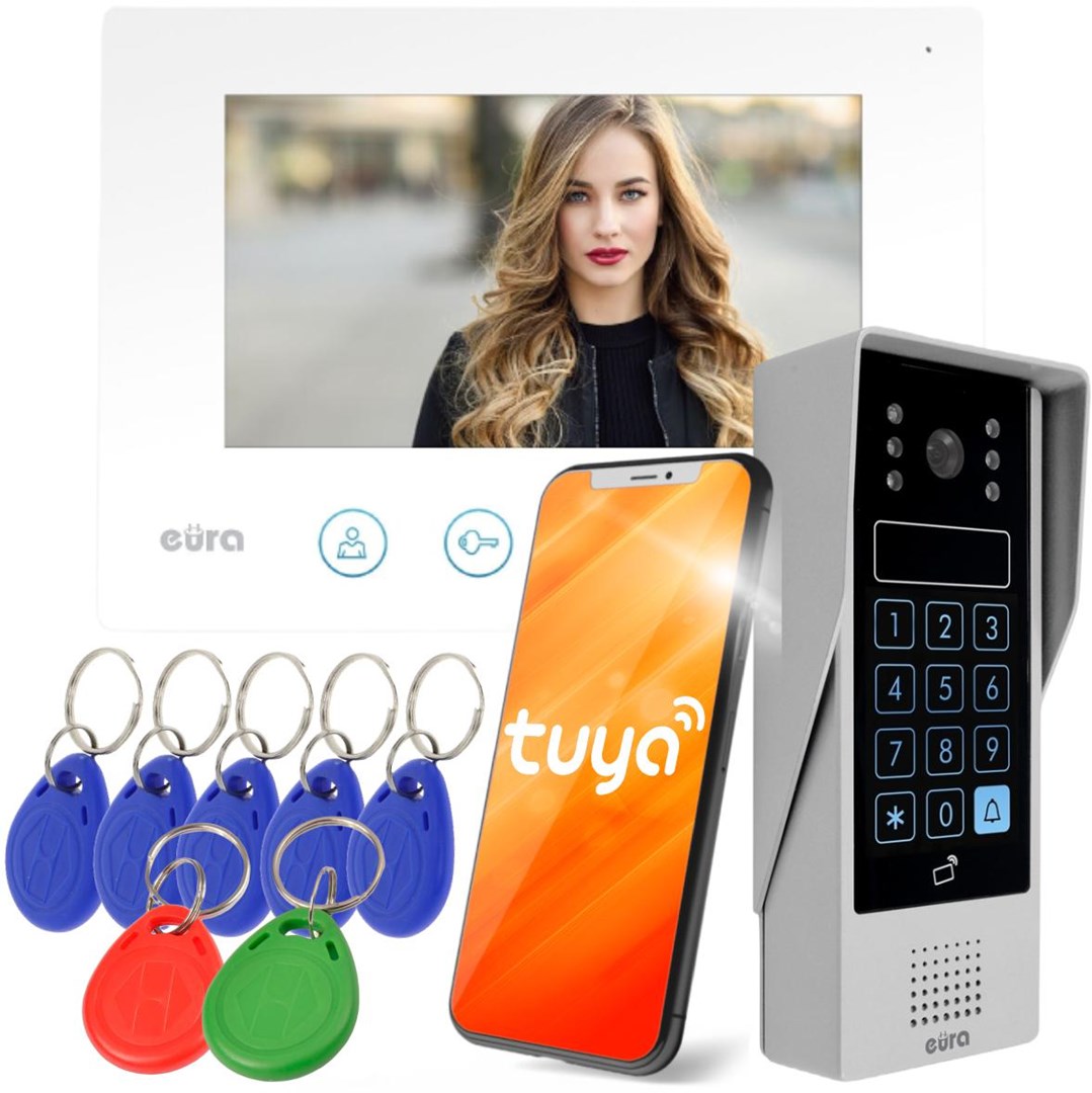 Video portafon EURA VDP-90A3 DELTA (7" LCD, WiFi, Tuya, 1080p kamera, RFID, IP65) bijeli