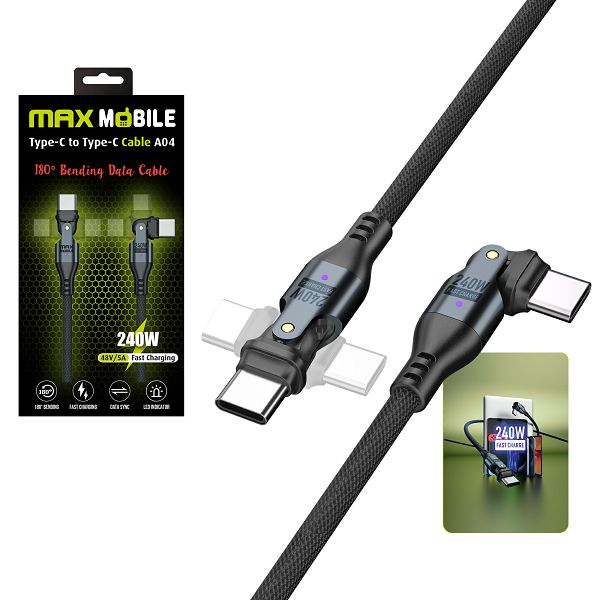 MAXMOBILE DATA KABEL TYPE C-TYPE C A04 BLACK QC 240W,Dual rotate,1.2m-0