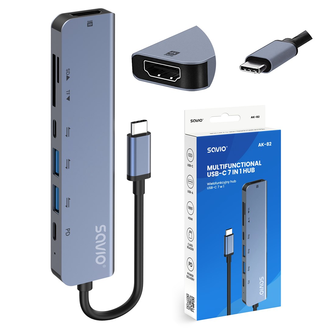 Interface hub SAVIO AK-82 USB Type-C 5000 Mbit/s crna boja-0