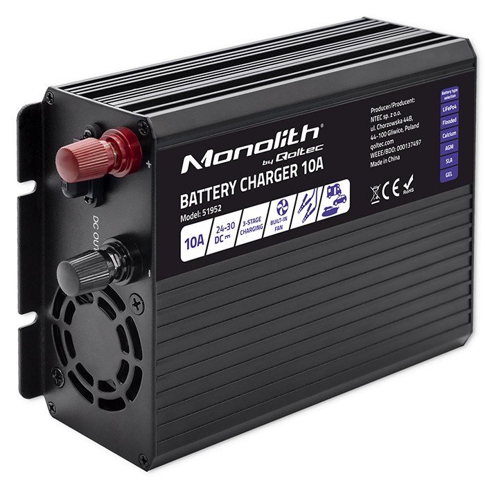 Punjač akumulatora QOLTEC Smart Monolith (10A, 24V, za LiFePO4/AGM/GEL/SLA)-6