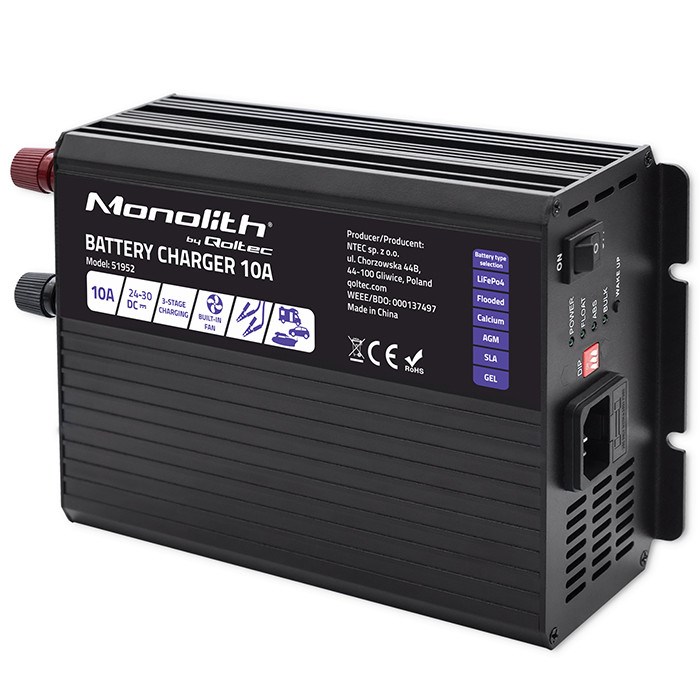 Punjač akumulatora QOLTEC Smart Monolith (10A, 24V, za LiFePO4/AGM/GEL/SLA)-0