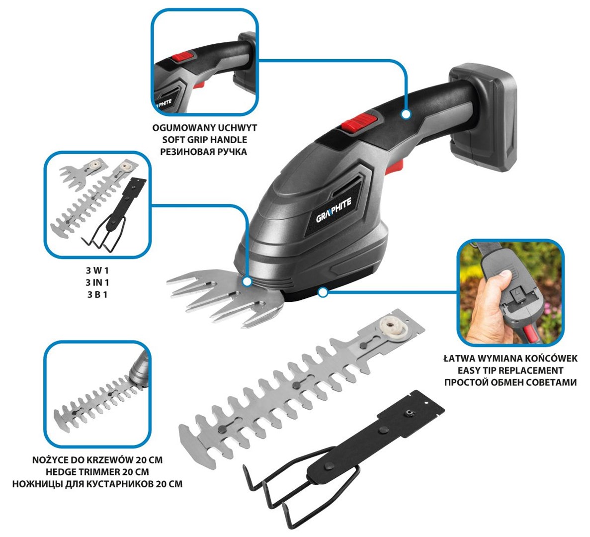 Akumulatorske škare za živicu GRAPHITE 58GE119 (Energy+ 18V, 510 mm, bez baterije i punjača)-0