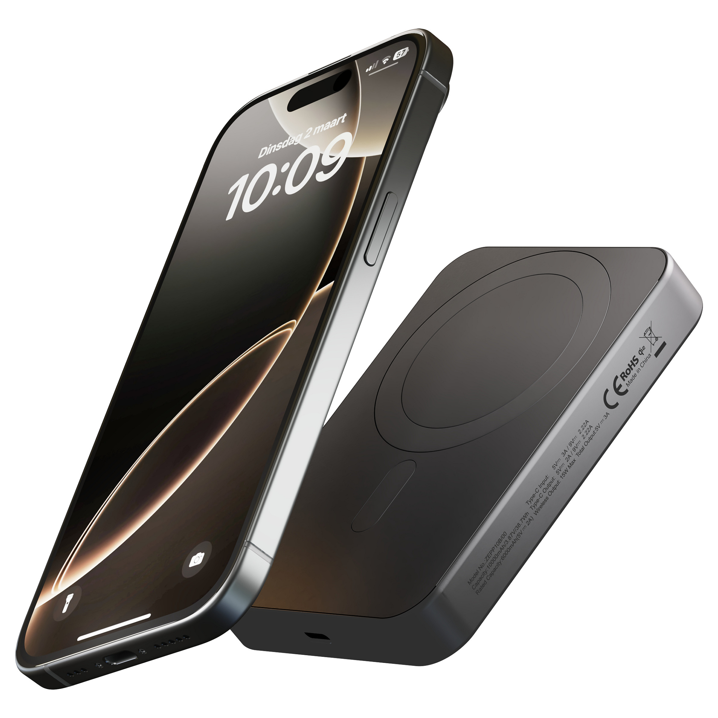 Prijenosna baterija ZENS Pro 1 Slim 10000 mAh (bežično punjenje, crna boja)-3