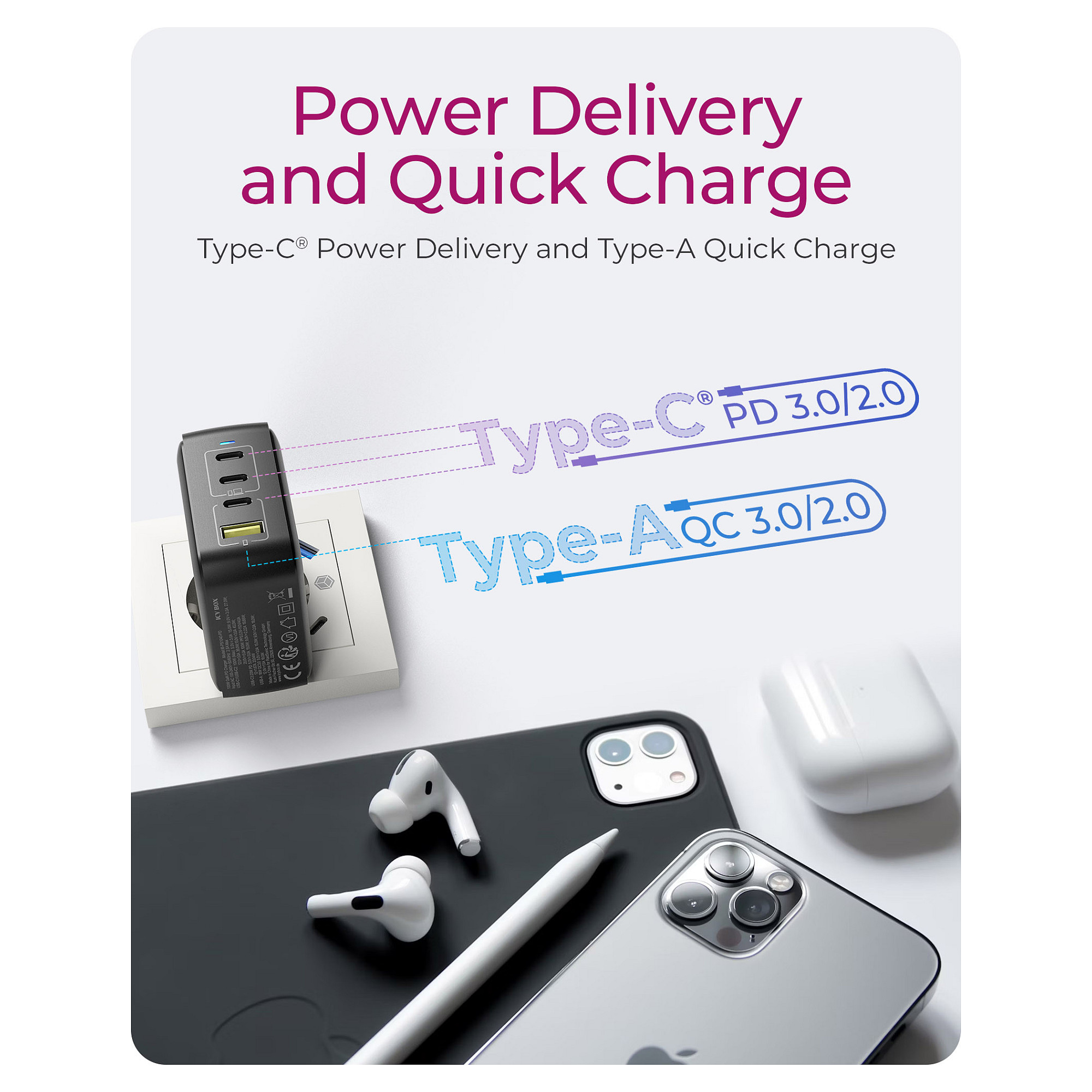 IcyBox IB-PS1040-PD 4-portni USB-C/A 100W GaN polnilec-9