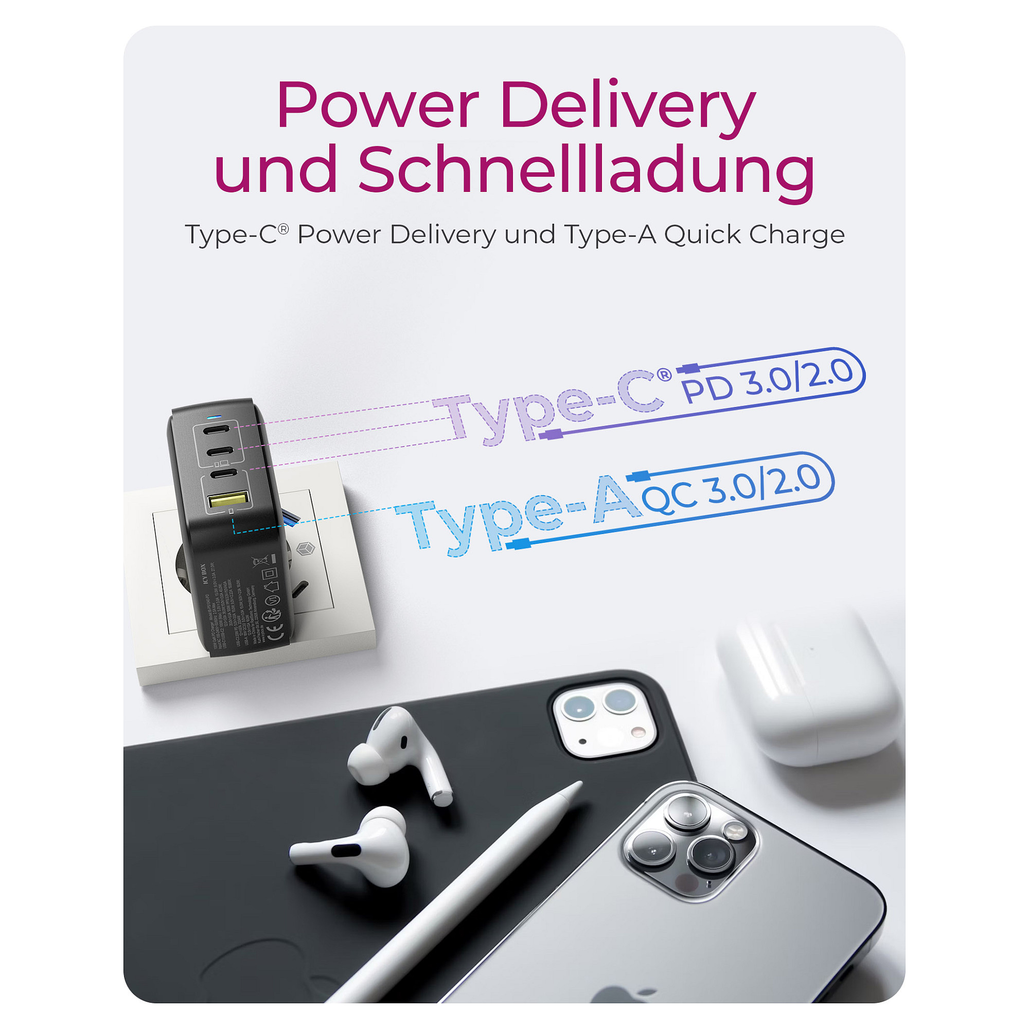 IcyBox IB-PS1040-PD 4-portni USB-C/A 100W GaN polnilec-10