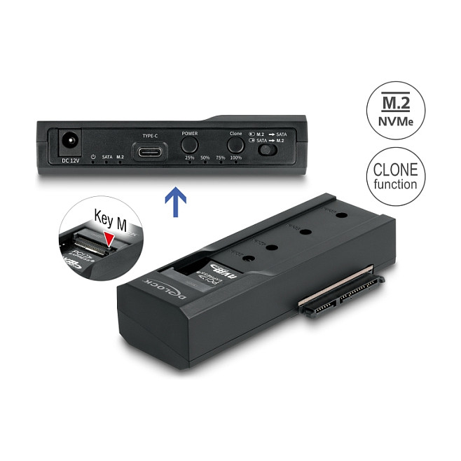 Konverter DeLOCK USB Type-C za 1 x M.2 NVMe SSD + 1 x SATA SSD / HDD s funkcijom kloniranja-1