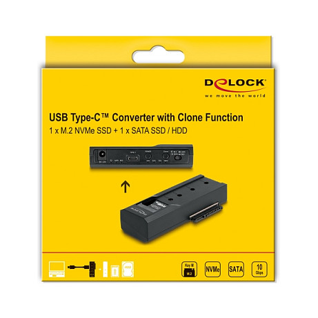 Konverter DeLOCK USB Type-C za 1 x M.2 NVMe SSD + 1 x SATA SSD / HDD s funkcijom kloniranja-4