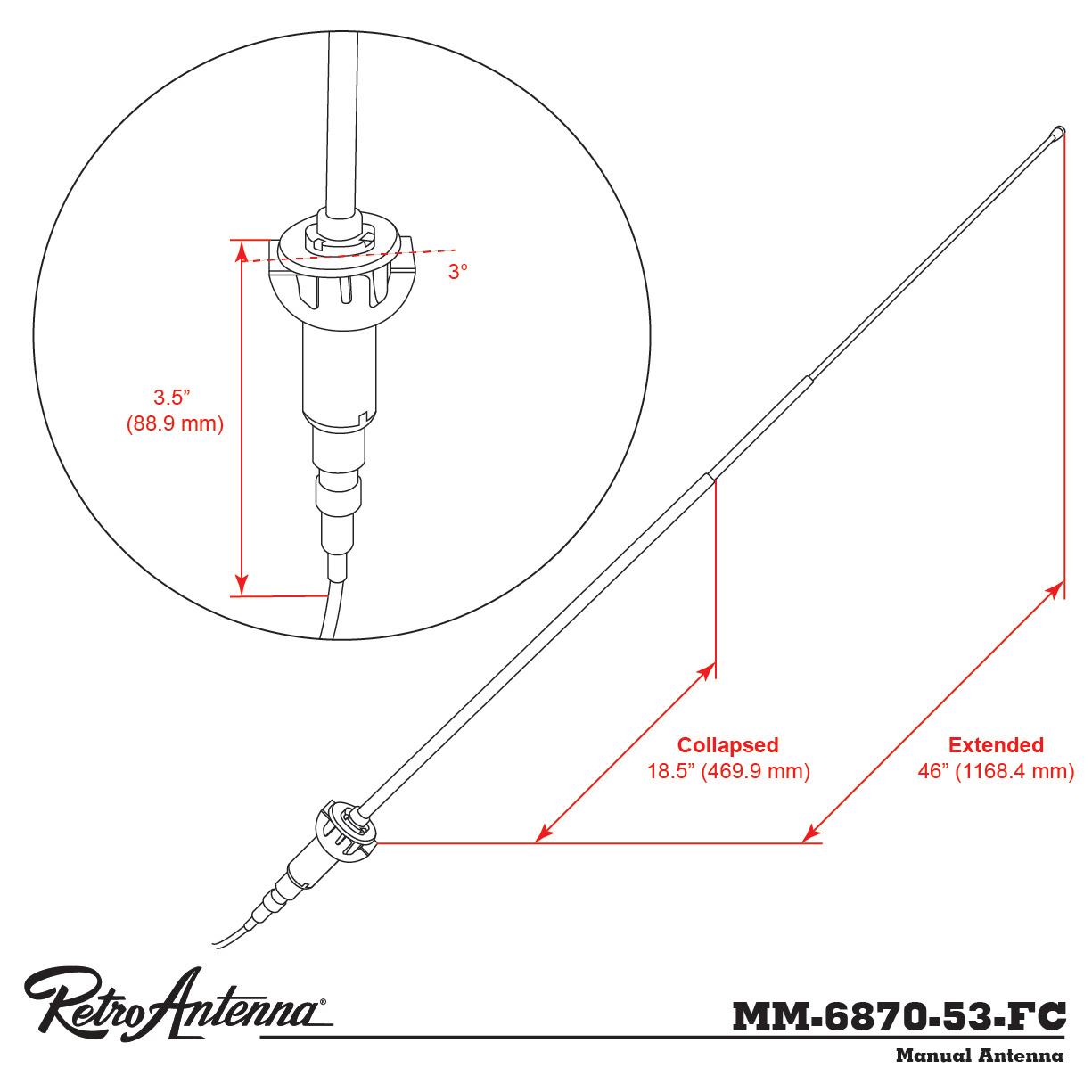 Antenna RETROSOUND 1968-70 MOPAR B Body (1968-70 Roadrunner; 1968-70 Coronet; 1968-71)-2