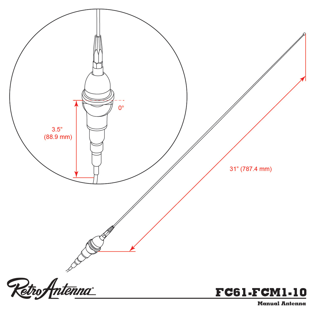 Auto antena RETROSOUND teleskopska (kromirani mesing, 44-147cm, 3m kabel)-2