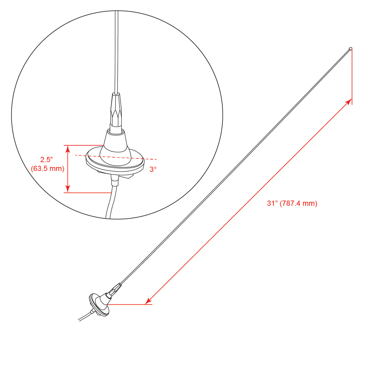 Antenna RETROSOUND 1965-85 Oval mount Ford sa fiksnim mastom-2
