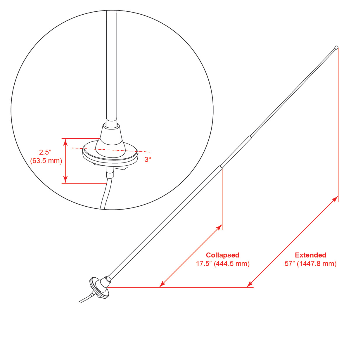 Antenna RETROSOUND 1965-85 Oval mount Ford-1