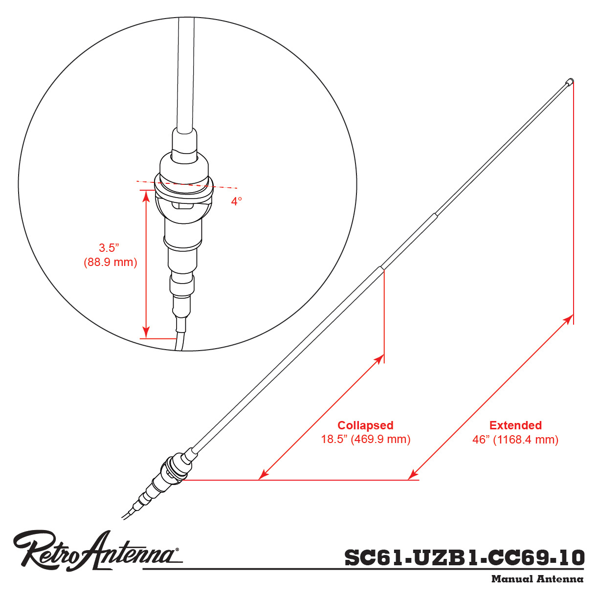 Antenna RETROSOUND Teleskopantenne für den 1969 Camaro/Firebird-2