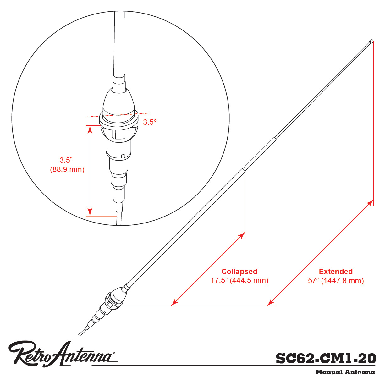 Teleskop antena RETROSOUND MC-5660-35-RC za 1955-1964 Chevy Corvette-2