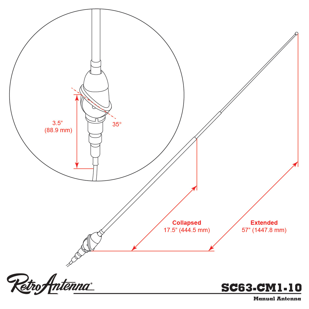 Antenna RETROSOUND Teleskopantenne verchromtes Messing Frontmontage-1