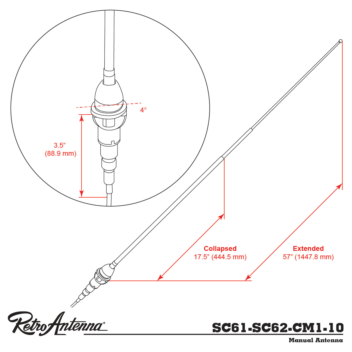 Antenna RETROSOUND Teleskopantenne verchromtes Messing Frontmontage-2