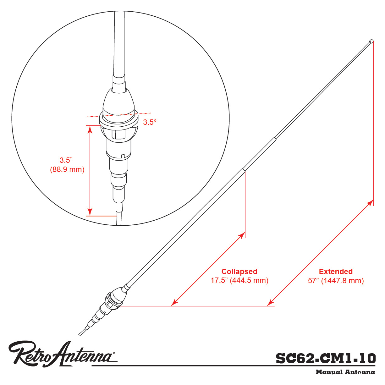 Antenna RETROSOUND Teleskopantenne verchromtes Messing Frontmontage-2