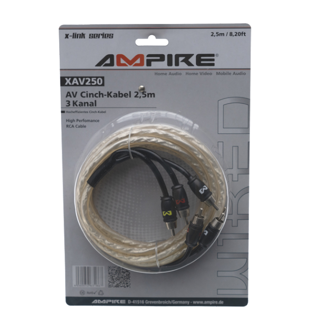 AV kabel AMPIRE 250cm, 3-kanalni (X-Link serija, 100% folijski oklop, Stop Noise tehnologija, 75 Ohma video impedancija)-3