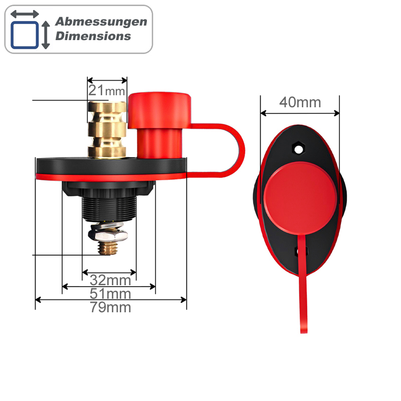 Kontakti za punjenje i pokretanje baterije AMPIRE SHK200 (12-24V, 21 mm, mesing)-4