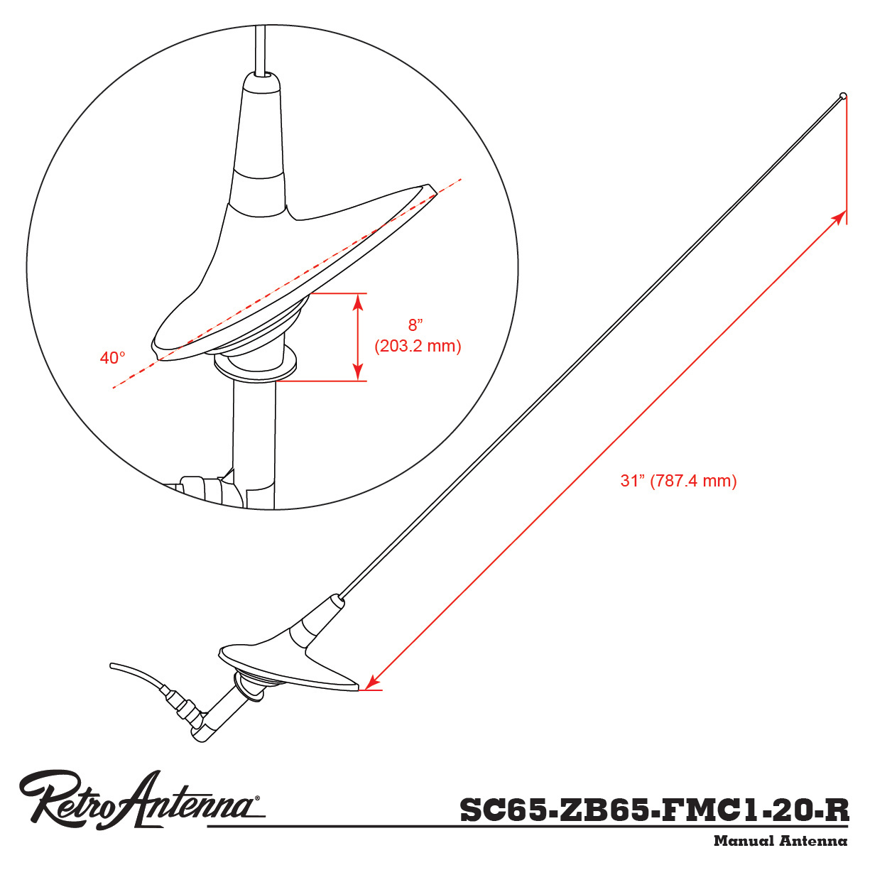 Antenna RETROSOUND rod aerial for 1961-62 Chevrolet, rear mounted (right)-2