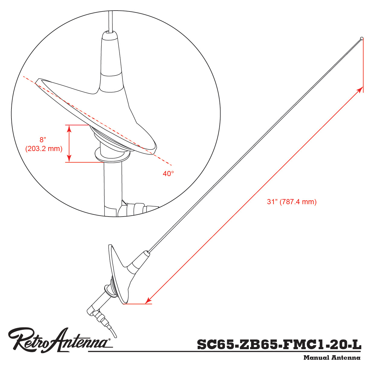 Antenna RETROSOUND rod aerial for 1961-62 Chevrolet, rear mounted (left)-2