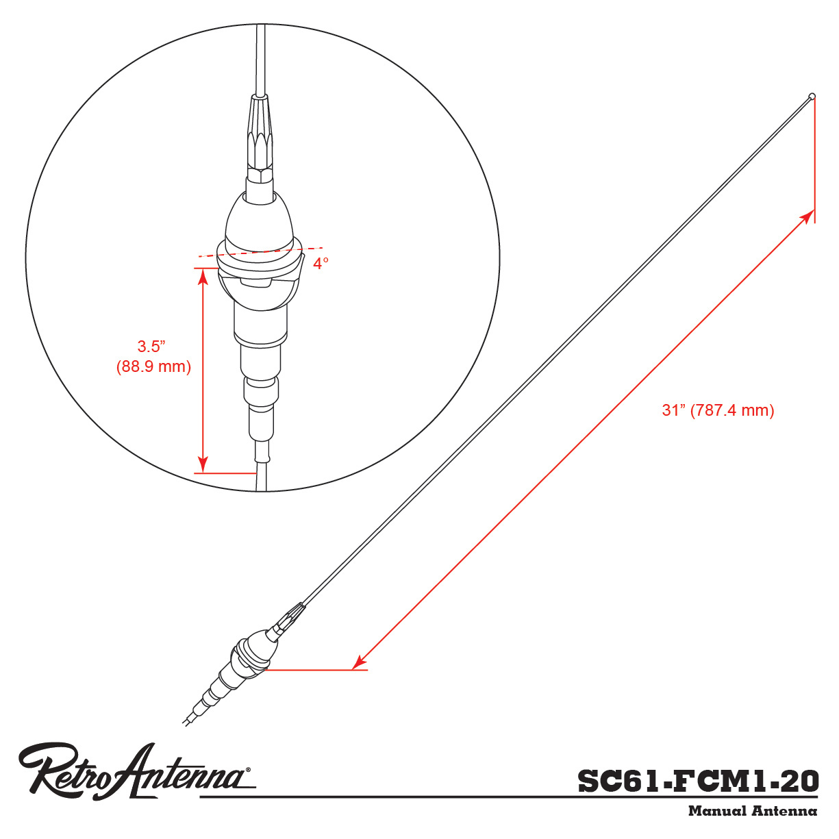 Antenna RETROSOUND Stabantenne verchromtes Messing Frontmontage-2