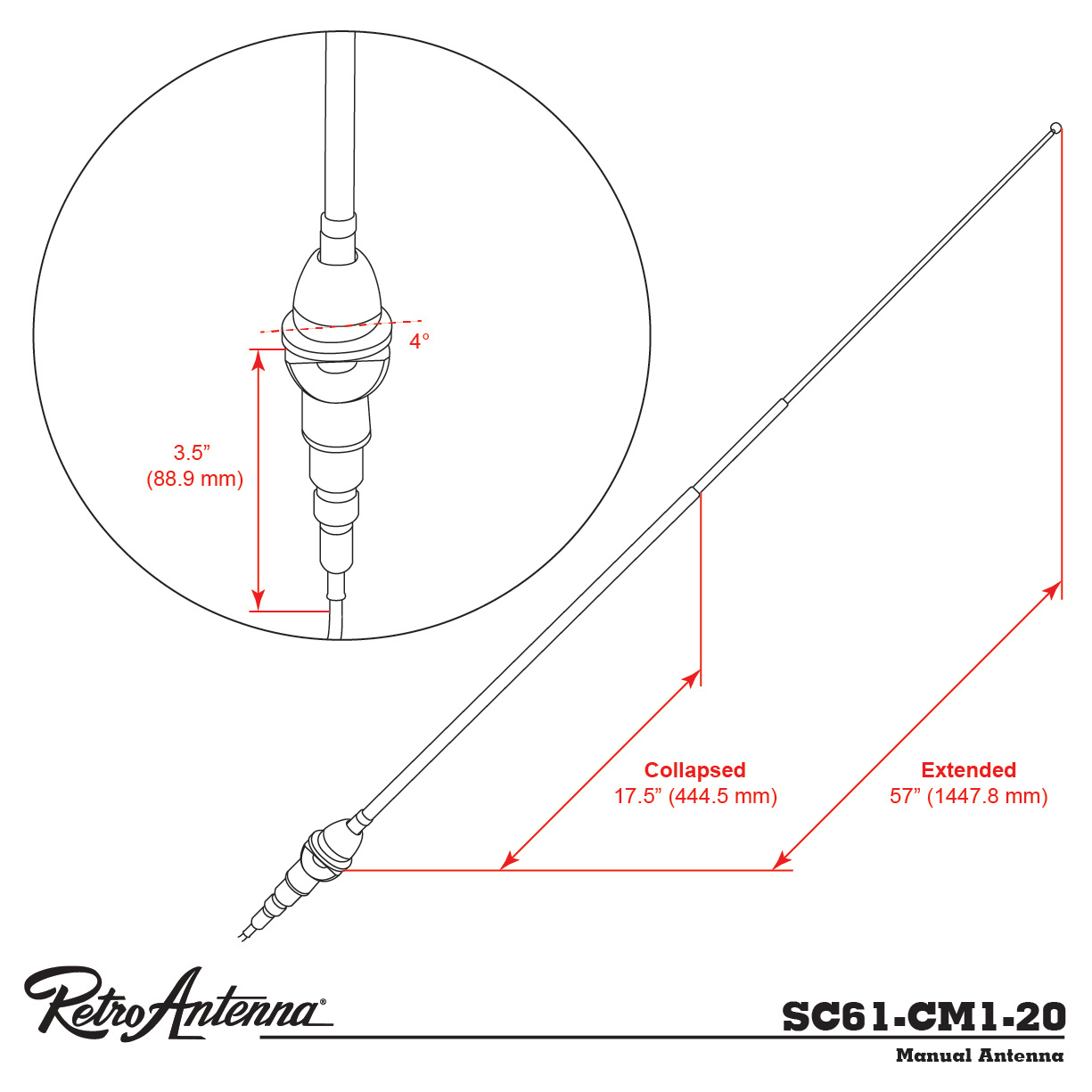 Antenna RETROSOUND Teleskopantenne verchromtes Messing Heckmontage-2