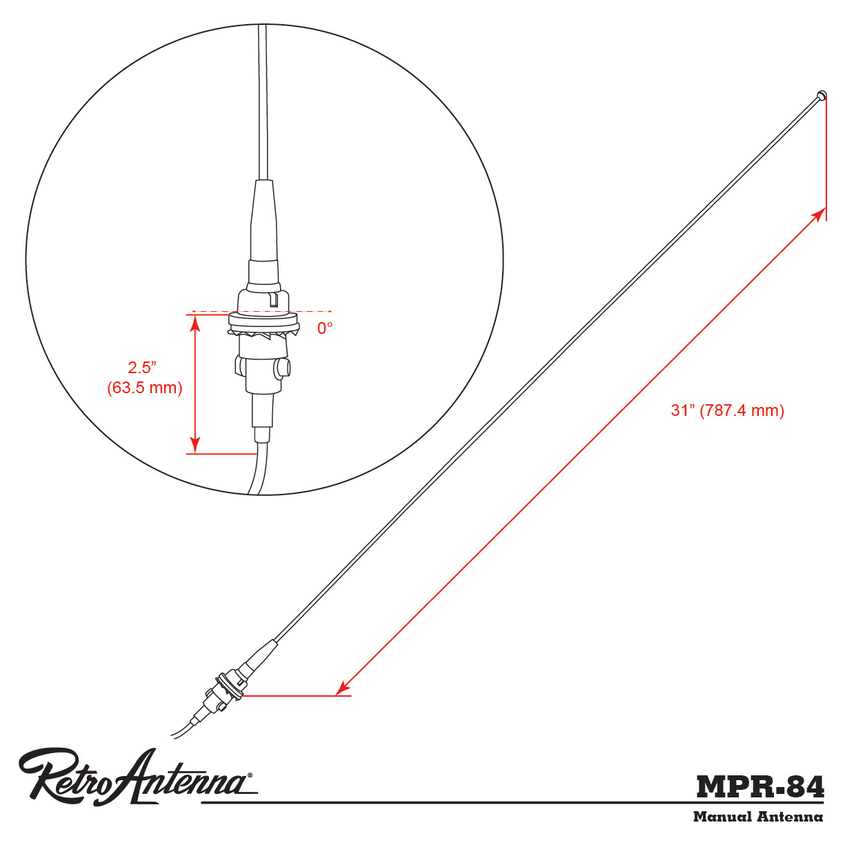 Antenna RETROSOUND Fixed Mast Chrome Compatible W/'70s & Up Mopar Vehicles-2