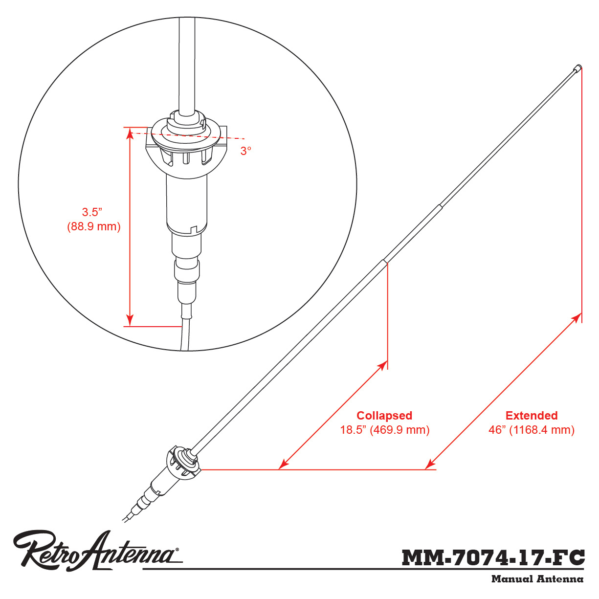 Auto antena RETROSOUND za Plymouth Barracuda 1970-74 (Kromirana teleskopska)-2