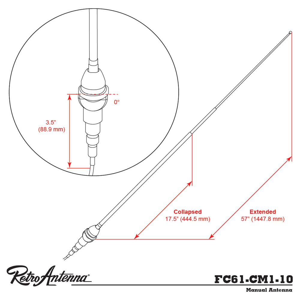 Teleskopska auto antena RETROSOUND (kromirani mesing, 3m kabel)-2