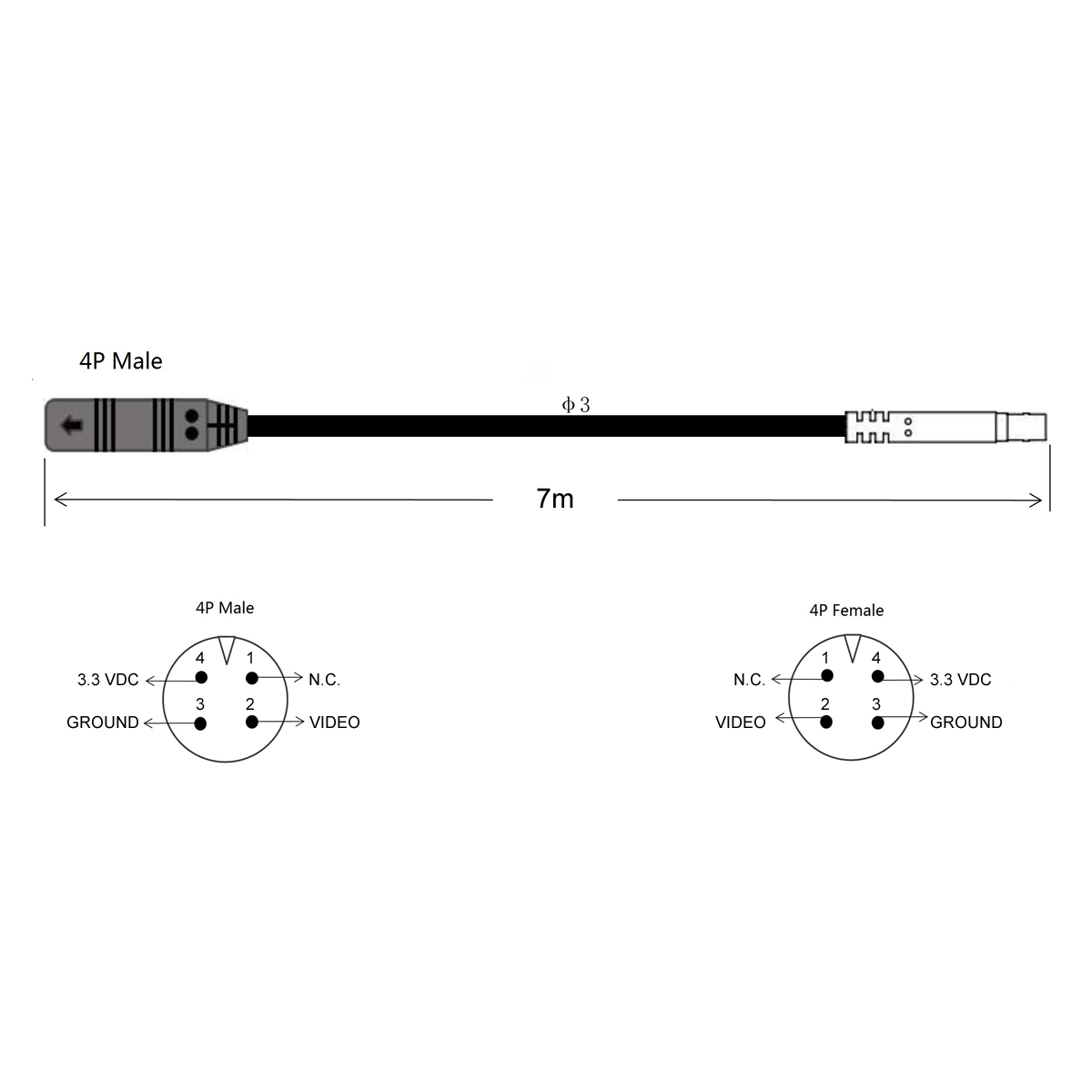 Produžni kabel AMPIRE KCK701 (za sve 801/802 parking kamere, 700 cm)-5