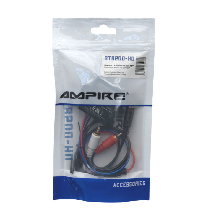 Bluetooth prijemnik AMPIRE BTR200-HD (Bluetooth V5.0, aptX HD, aptX LL, 3.5mm jack/RCA, Auto-Remote, otporan na prskanje)-1