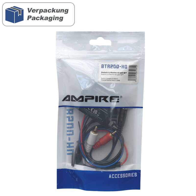 Bluetooth prijemnik AMPIRE BTR200-HD (Bluetooth V5.0, aptX HD, aptX LL, 3.5mm jack/RCA, Auto-Remote, otporan na prskanje)-3